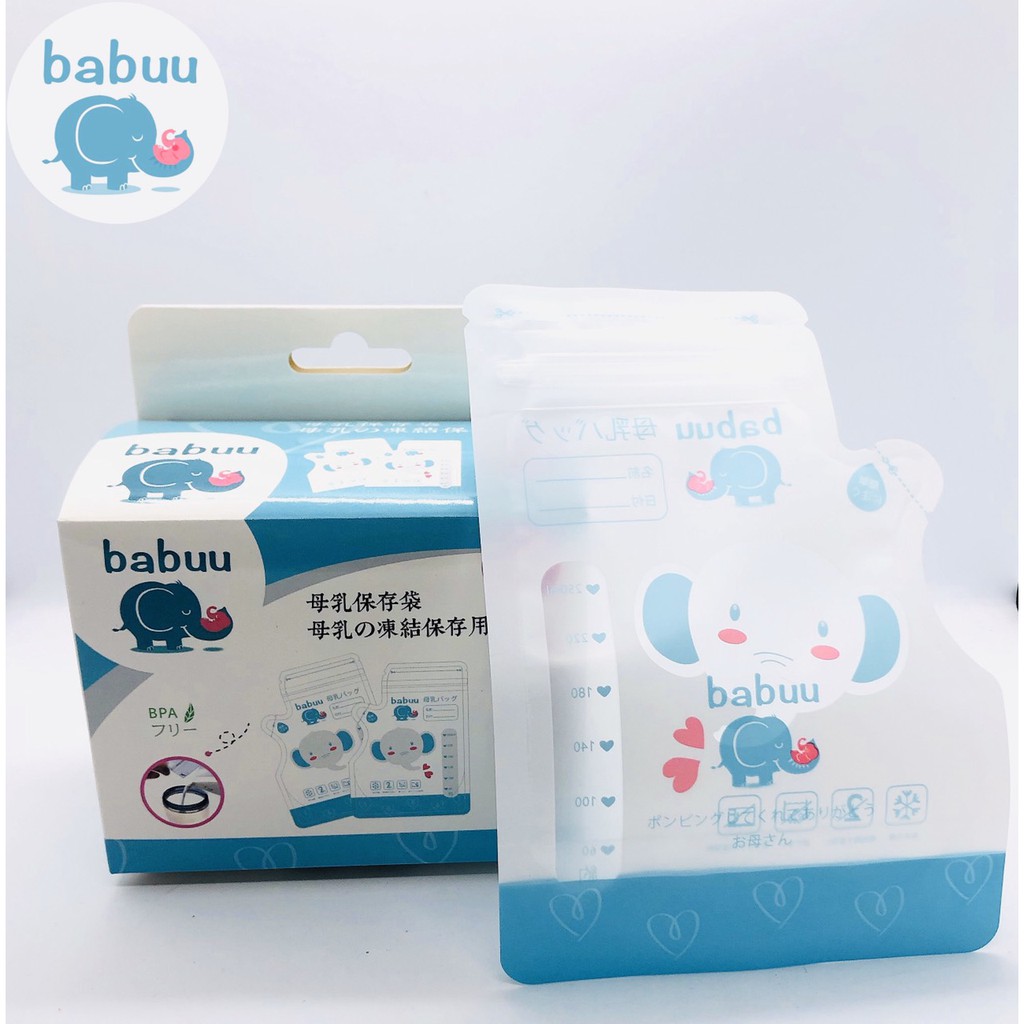 Tặng viết ghi thông tin - Hộp 50 túi trữ sữa mẹ Babuu Baby 250ml có vòi