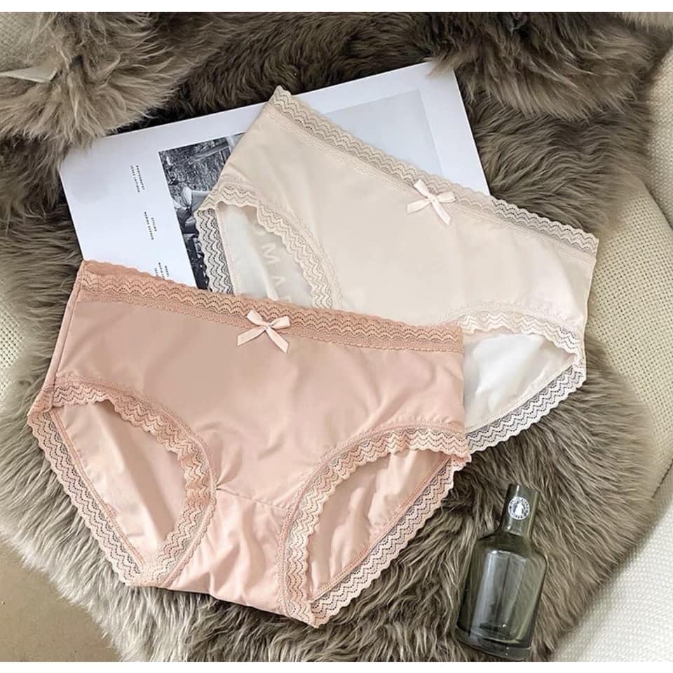 Set 3 Quần Lót Đúc Su Thun Lạnh Viền Ren Phối Nơ kèm Túi Zip 499