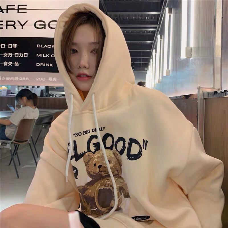Áo hoodie nam nữ form rộng 2N Unisex nỉ bông FEEL GOOD màu đen/be