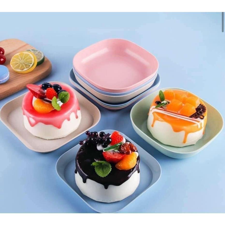 Đĩa nhựa lúa mạch đựng hướng dương, trái cây, đồ ăn vặt, dĩa vuông sâu lòng, cạn, nông