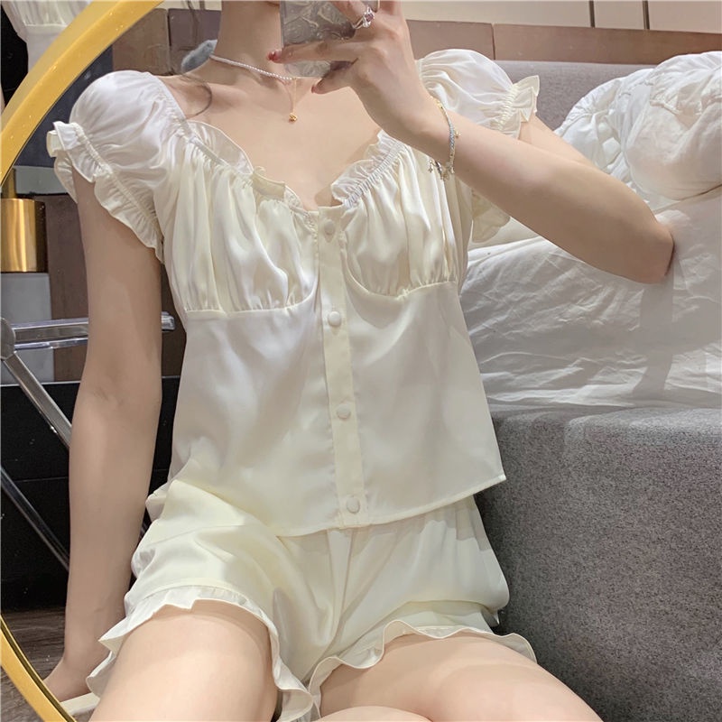 Bộ Đồ Ngủ Tay Ngắn Có Mút Đệm Ngực Thời Trang Mùa Hè Quyến Rũ Cho Nữ