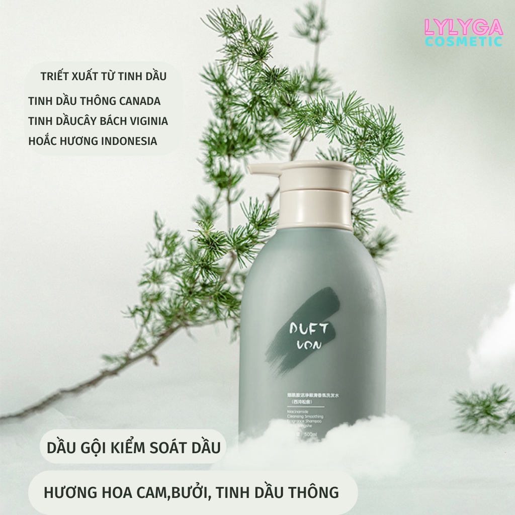 Sữa tắm dầu gội dầu xả DUFT VON niacinamide 500ml kiểm soát dầu sáng da dưỡng ẩm lưu hương lâu phục hồi hư tổn cho tóc