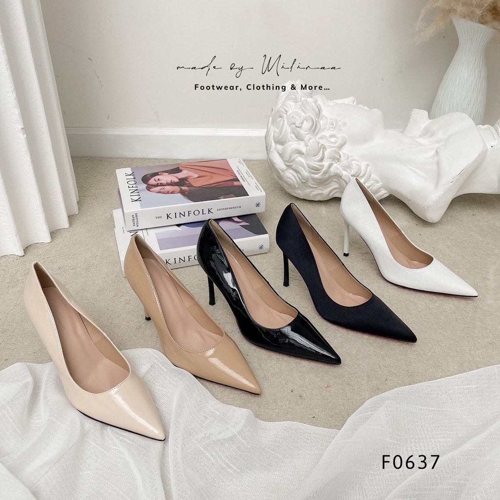 GIÀY CAO GÓT NỮ GÓT NHỌN 9P BÍT MŨI NHỌN DA TRƠN BÓNG LBT F0637