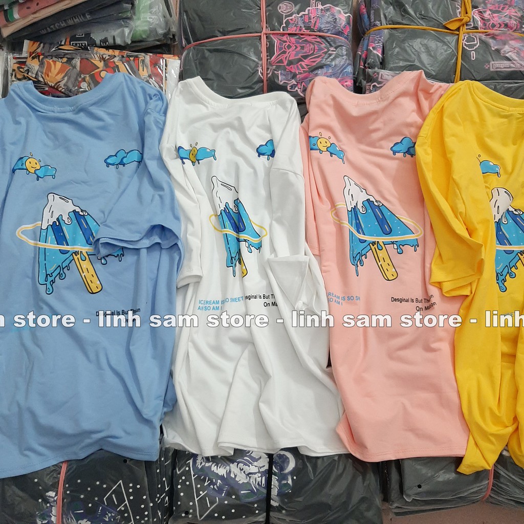 Áo thun tay lỡ nữ freesize phông form rộng Unisex, mặc cặp, nhóm, lớp in CÂY THÔNG HÌNH QUE KEM chữ CLICK | BigBuy360 - bigbuy360.vn
