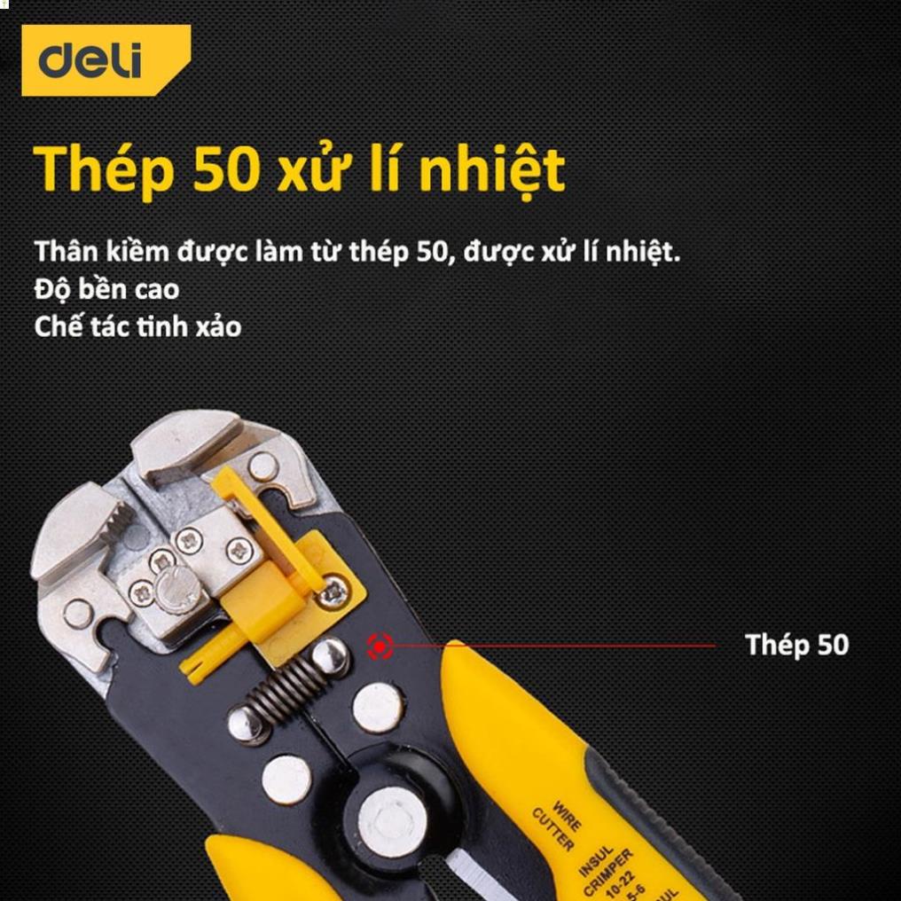 [LIFEDL157] Kìm Tuốt Dây Điện Bấm Cos Đa Năng Deli - Chất Liệu Thép Cao Cấp, Điều Chỉnh Lực Tuốt Dây Dễ Dàng - DL2018 .