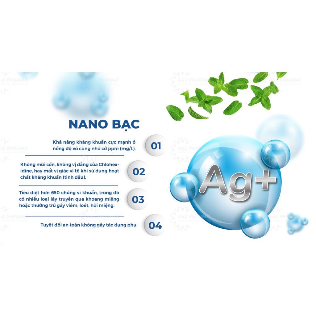 Dung dịch súc miệng &amp; họng Nano Bạc Diamond - Chai 250ml