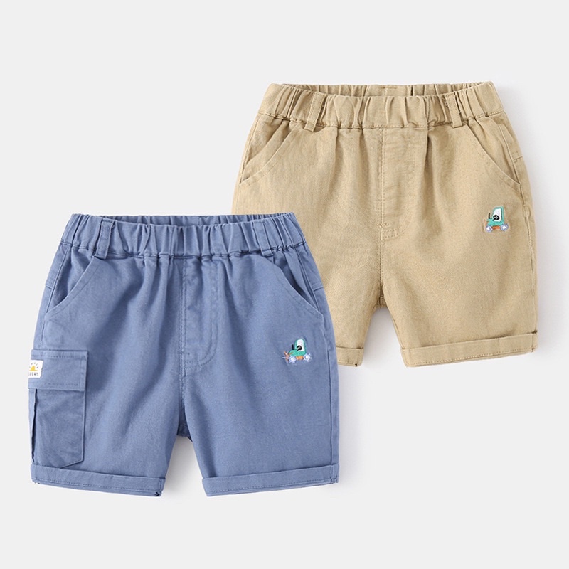 Quần Kaki bé trai KACADY, quần short túi hộp cho bé hoạ tiết oto (DK095)