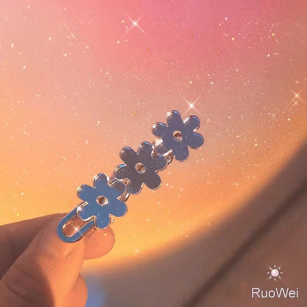 Kẹp Tóc Hình Hoa Màu Bạc Đơn Giản Dễ Thương Phong Cách Hàn Quốc Cho Nữ