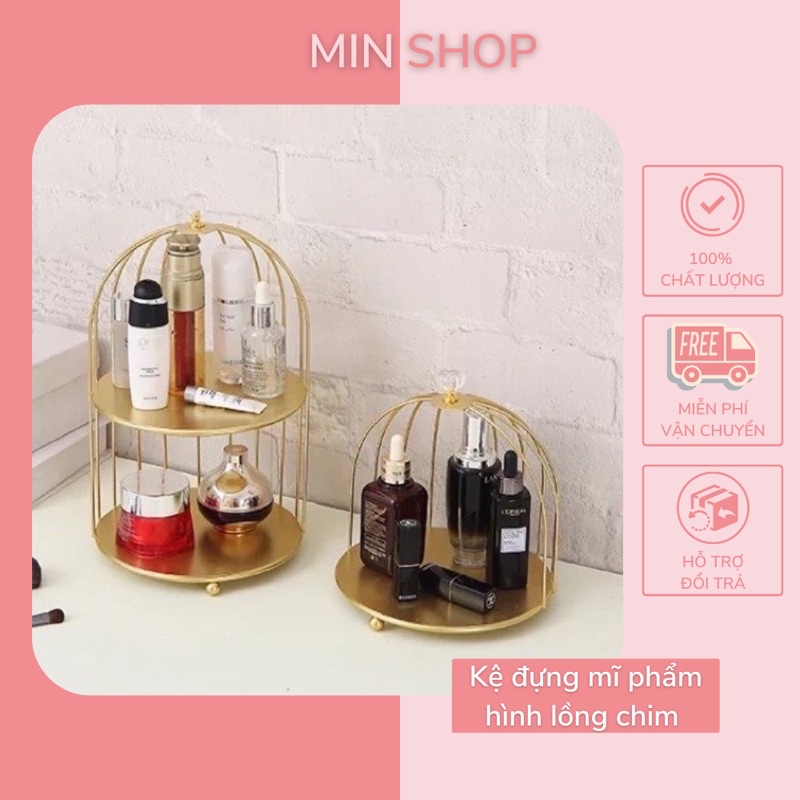 Kệ đựng mỹ phẩm bằng sắt chống rỉ hình lồng chim lạ mắt độc đáo- phù hợp decor