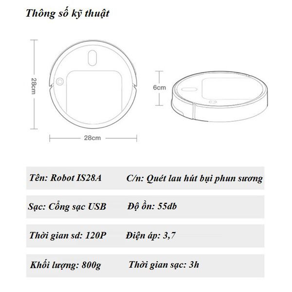 Robot hút bụi, Robot - rô bốt lau nhà quét nhà đa năng tích hợp xông tinh dầu làm thơm nhà model IS28A tiện lợi