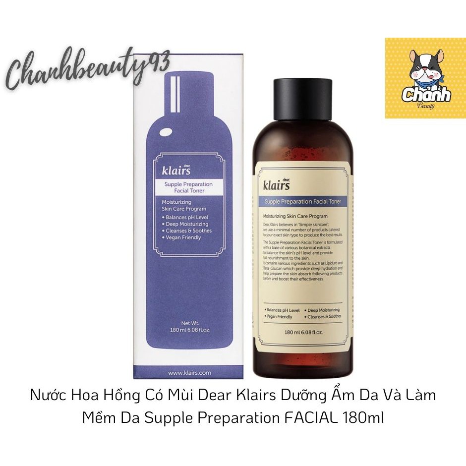 Nước Hoa Hồng Có Mùi Dear Klairs Dưỡng Ẩm Da Và Làm Mềm Da Supple Preparation FACIAL 180ml