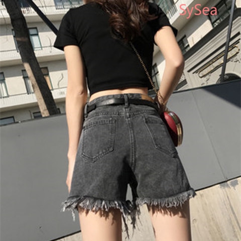 Quần Short Jean Rách Lưng Cao Phong Cách Hàn Quốc
