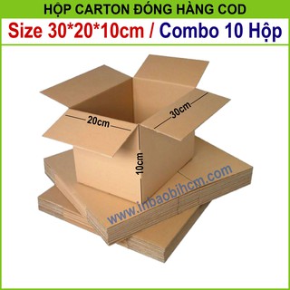 10 hộp carton đóng hàng 30x20x10 cm (InbaobiHCM - Thùng giấy - Hộp giấy carton giá rẻ)