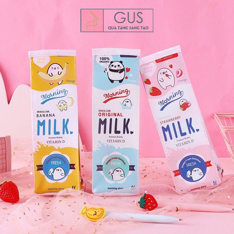 Hộp bút da PU thiết kế hình hộp sữa phong cách Nhật Bản quà tặng sáng tạo Gusshop