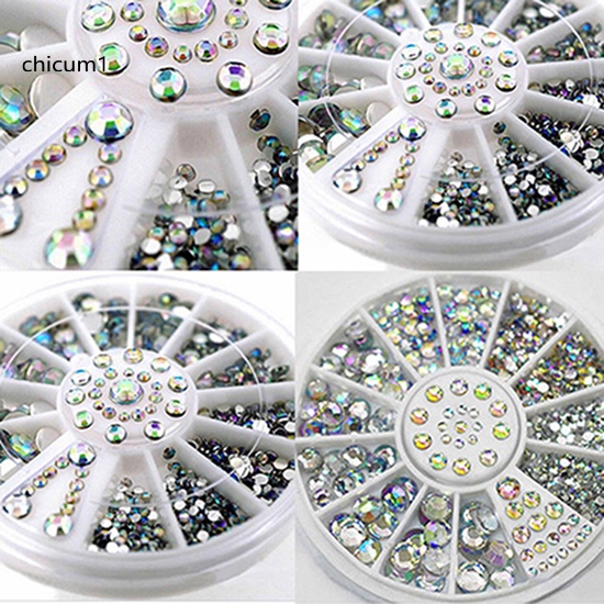 [Hàng mới về] Hộp bánh xe 5 kích cỡ hạt đá trang trí móng tay 3D diy