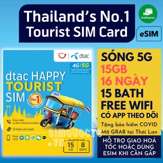 Sim Du Lịch 4G 5G Thái Lan DTAC HAPPY TOURIST Tốc Độ Cao 15GB 16 Ngày Hỗ trợ Giao Nhanh và Esim