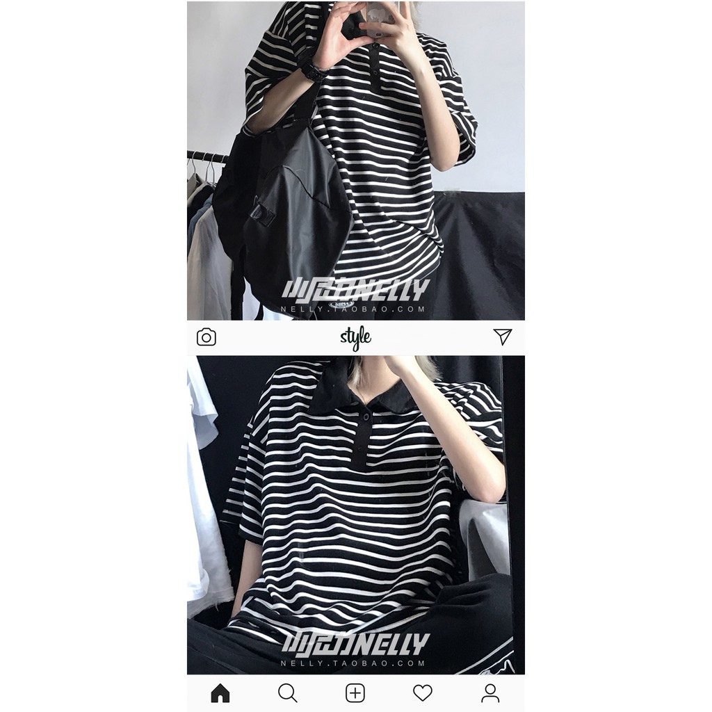 Áo polo freesize kẻ unisex basic chất cotton