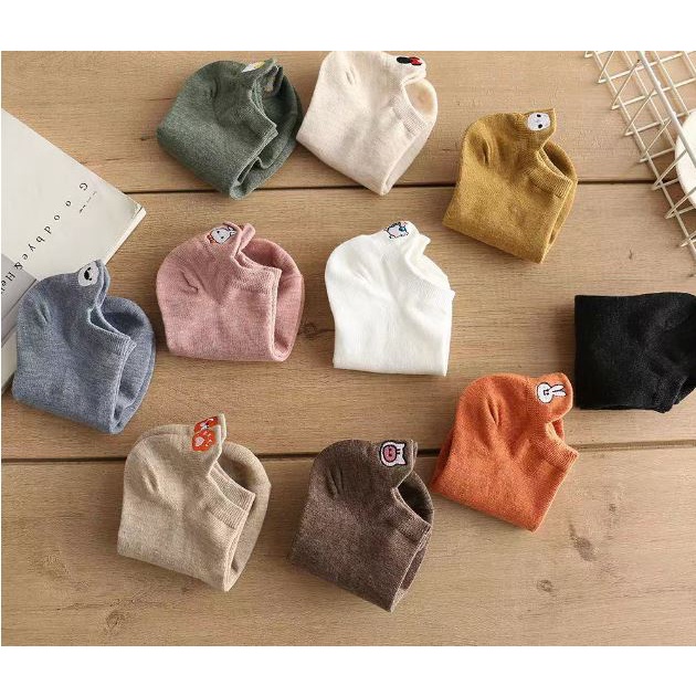 Tất vớ socks nữ cổ ngắn một màu gót hình thú cute dễ thương