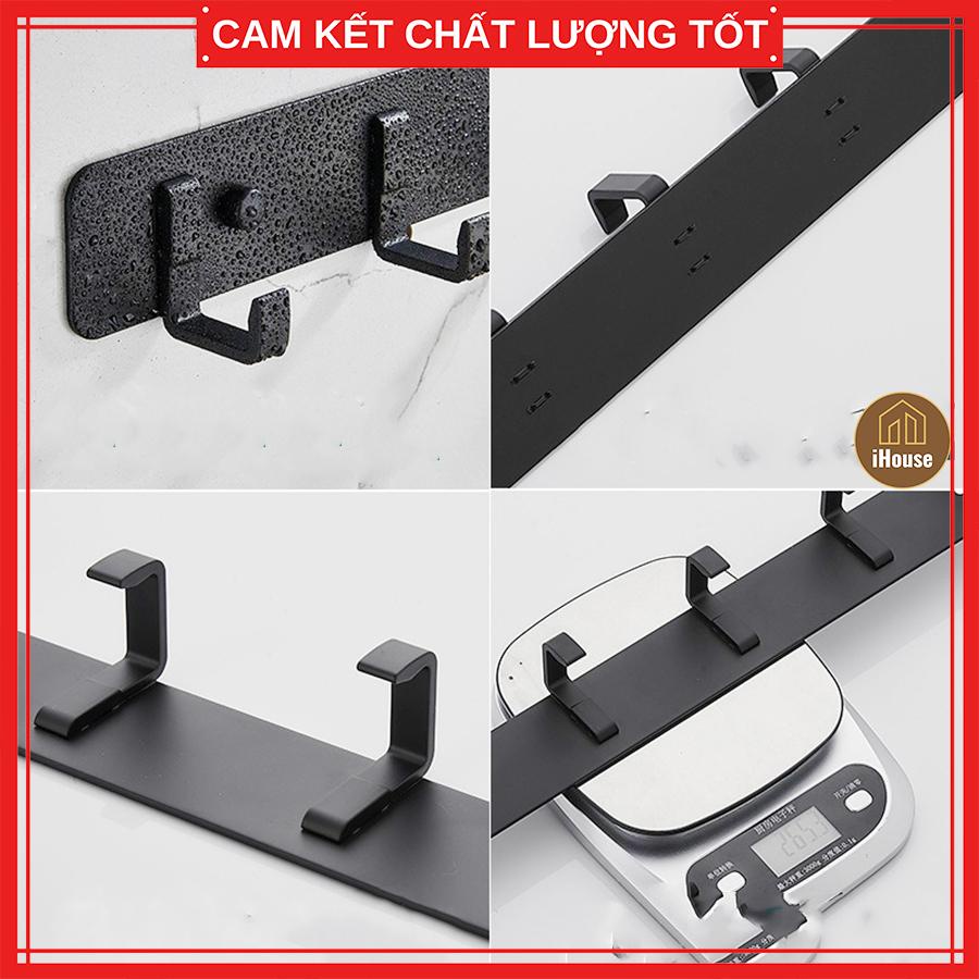 Thanh Móc Treo Quần Áo iNox Đen 6 Móc Cao Cấp, Giá Treo Quần Áo Sau Cửa Dán Tường