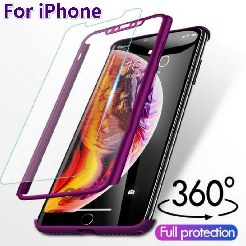 Ốp điện thoại kính cường lực cứng bảo vệ toàn diện 360 độ cho iPhone 11 12 Pro Max 6 6s7 8 Plus X XS Max 6PLUS 7PLUS