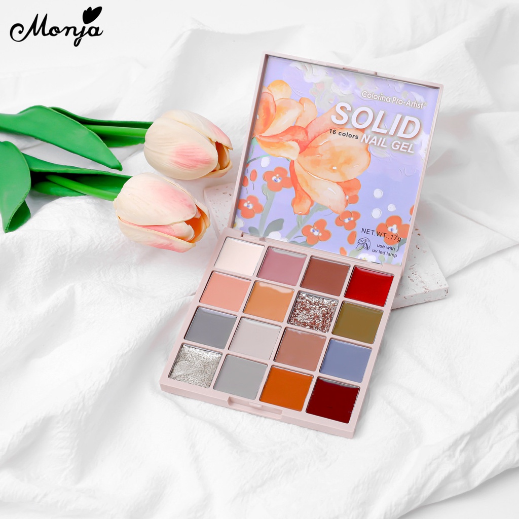 Bảng gel sơn móng tay MONJA 16 màu sắc kết hợp đa năng tiện lợi
