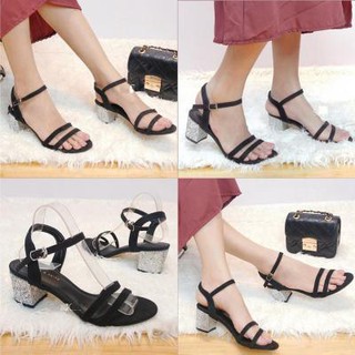 Giày sandal 2 dây cao gót kim sa 5p