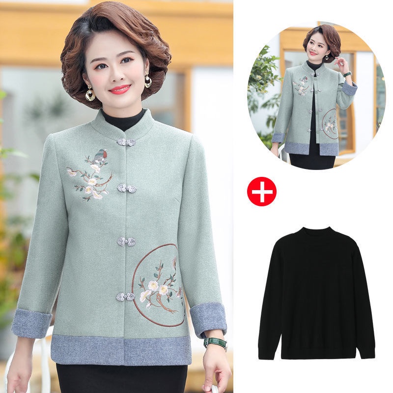 Mẹ mặc quần áo mùa thu 40-50 tuổi áo khoác len phụ nữ trung niên quần áo thu đông áo khoác len | BigBuy360 - bigbuy360.vn