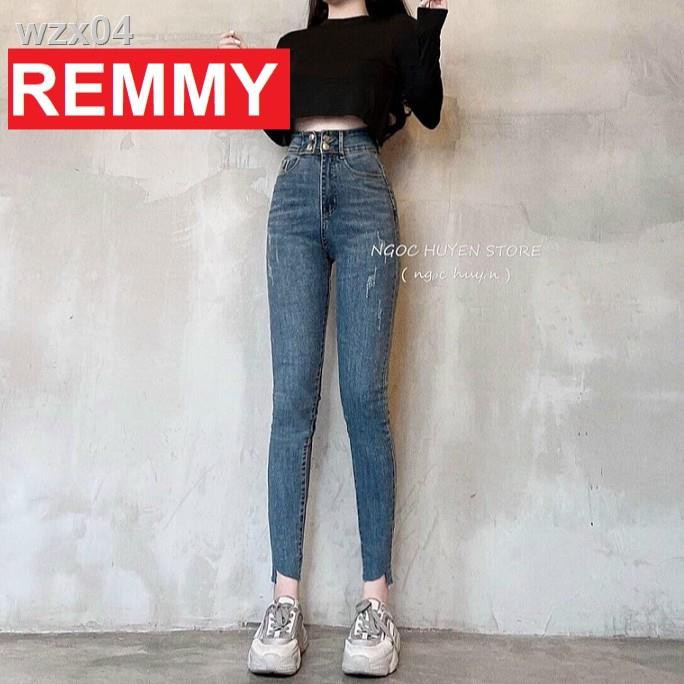 QUẦN JEAN NỮ LƯNG CAO 4 NÚT CO GIÃN DÁNG ÔM CẮT LAI GẤU KJ133 REMMYSHOP