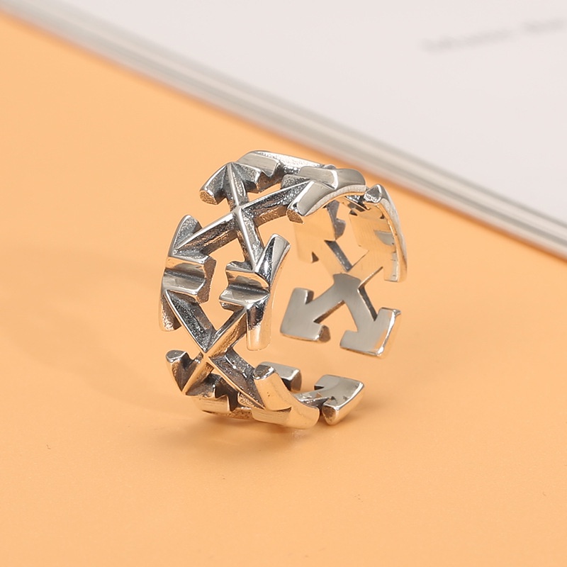 Nhẫn Nam Nữ Off White Thời Trang Freesize, Họa Tiết Mũi Tên HipHop Bụi Bặm Cá Tính, Màu Bạc 925 Ring Unisex TITAN SHOP
