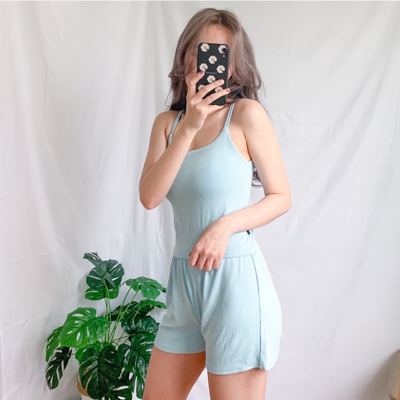 Set mặc nhà có mút ngực thun gân mịn mát