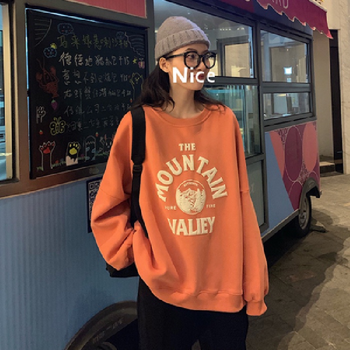 Áo sweater nữ tay dài in chữ phong cách Hàn Quốc