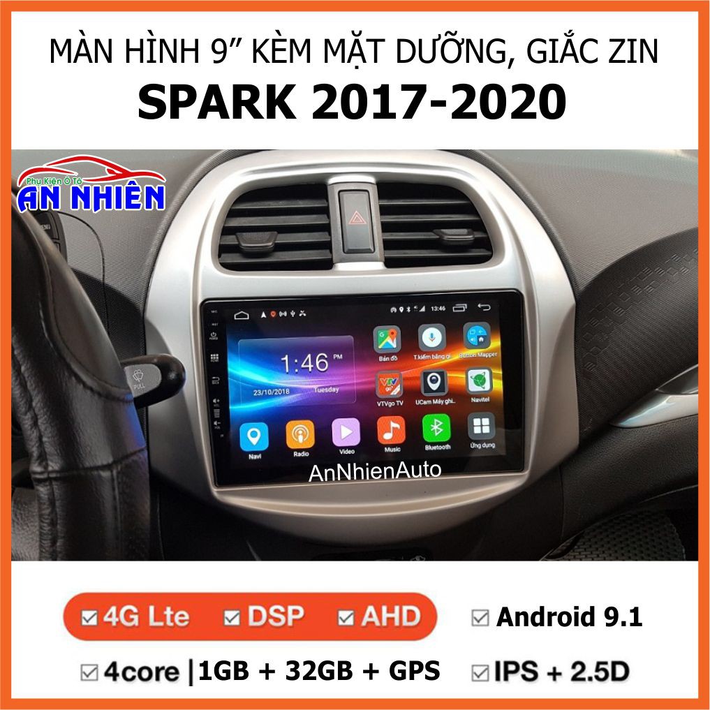 Màn Hình Android 9 inch Cho Xe SPARK 2017-2020 - Đầu DVD Chạy Android Kèm Mặt Dưỡng Giắc Zin Cho Chevrolet Spark