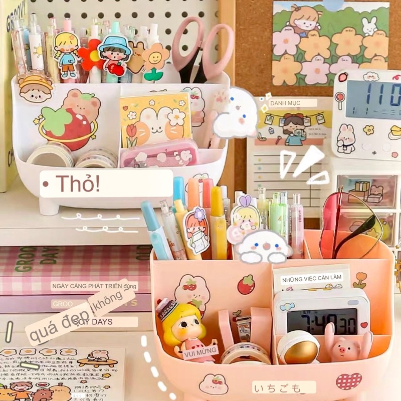 Hộp Đựng Bút Để Bàn Lưu Trữ Văn PHòng Phẩm Tặng Kèm Sticker Dễ Thương