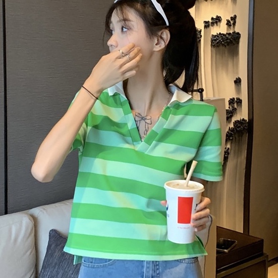 Áo Thun POLO Dệt Kim Tay Ngắn Kẻ Sọc Dễ Phối Đồ