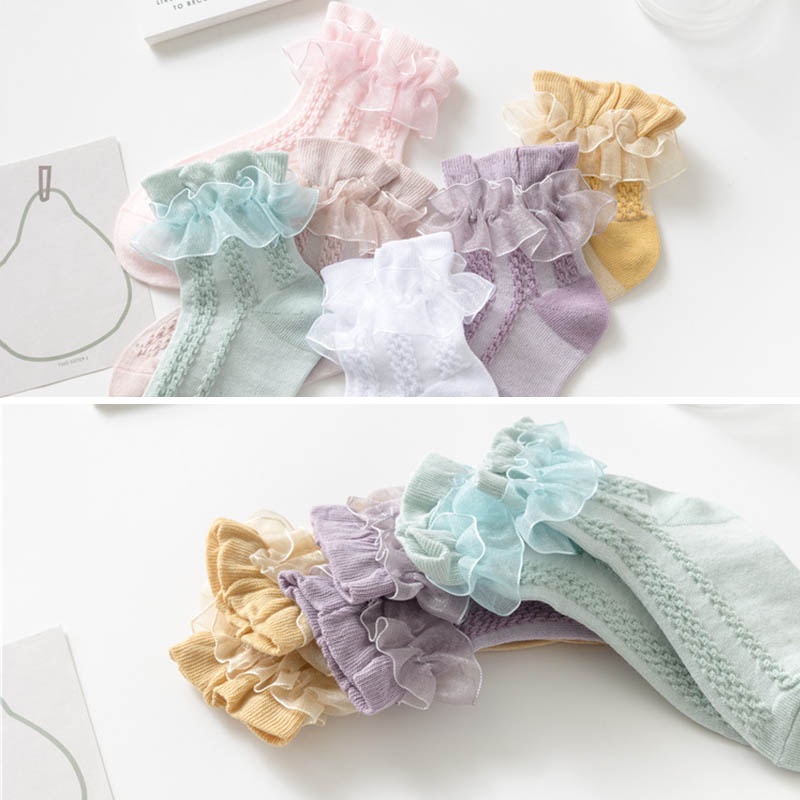 Vớ Cotton Mỏng Phối Ren Kiểu Công Chúa Thời Trang Xuân Thu Cho Bé Gái