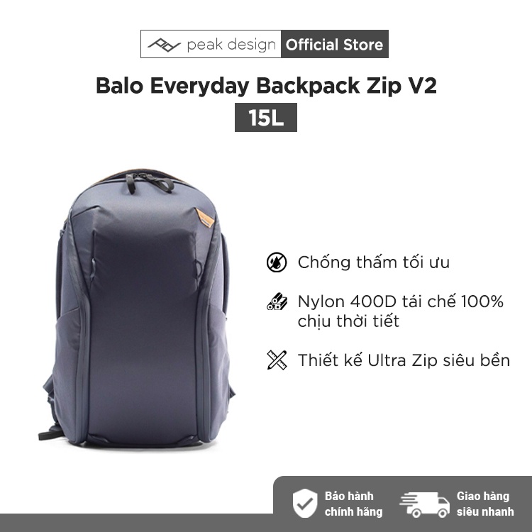 Balo Cao Cấp Peak Design Everyday Backpack Zip v2 15L - Hàng Chính Hãng