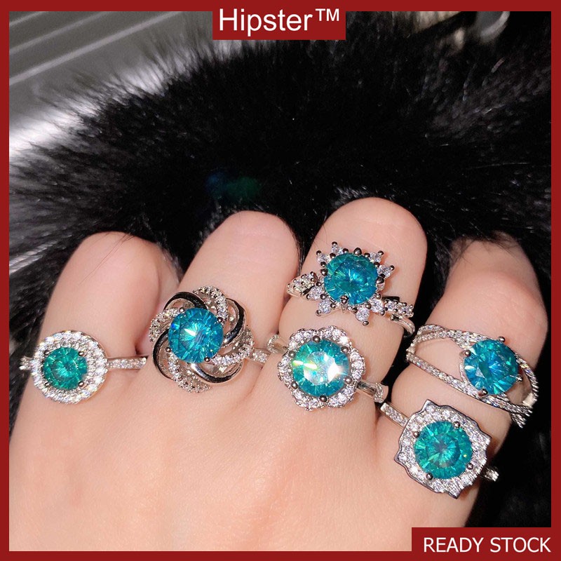 Nhẫn bạc S925 đính đá Moissanite nhân tạo thời trang quý phái