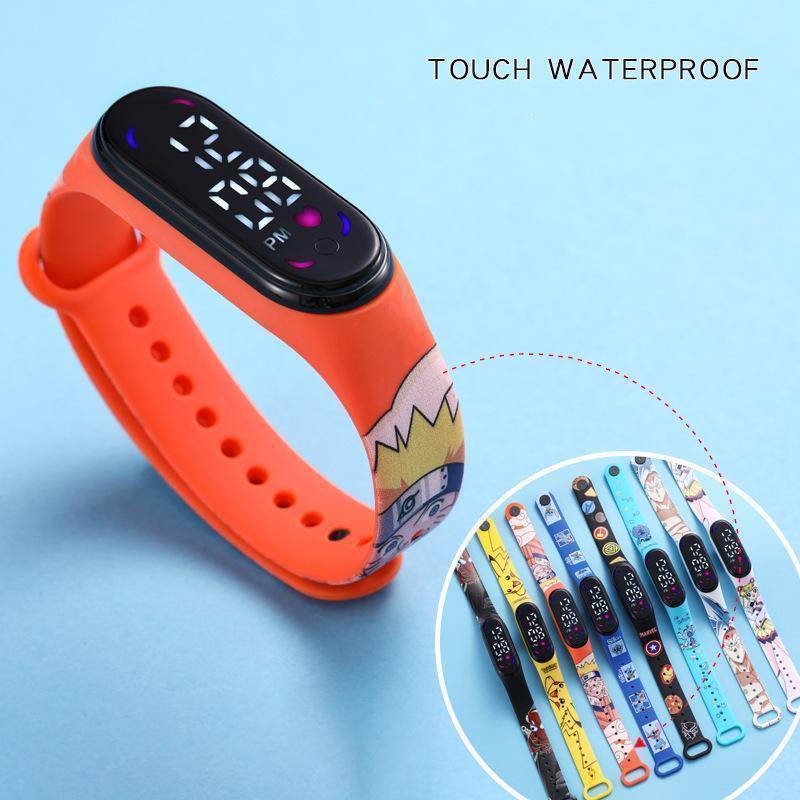 DISNEY Đồng Hồ Điện Tử Màn Hình Cảm Ứng Họa Tiết Marvel Spiderman Naruto Dây TPE Chống Thấm Nước Cho Bé