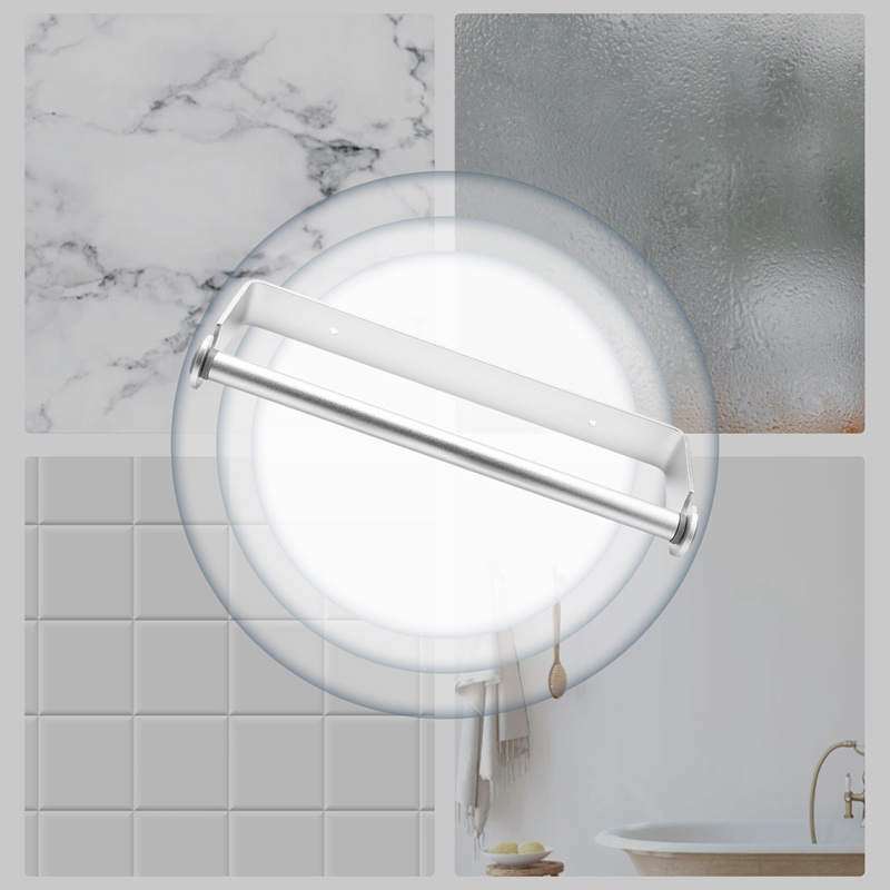 Giá Đỡ Khăn Giấy &amp; Hộp Đựng Khăn Giấy Tự Dính Gắn Tường Màu Bạc