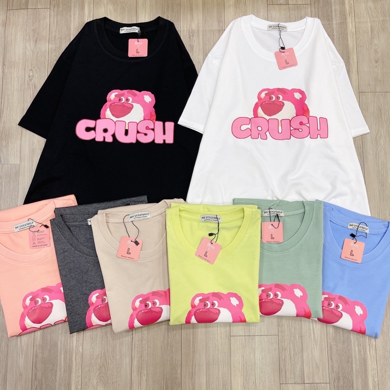 Áo Thun PHÔNG NAM NỮ UNISEX IN DECAL GẤU DÂU LOTSO - Hình chụp thật