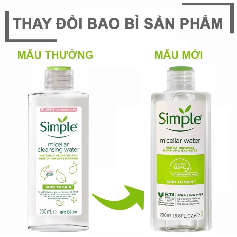 [New] Nước Tẩy Trang Lành Tính Simple Kind To Skin Micellar Cleansing Water 200ml