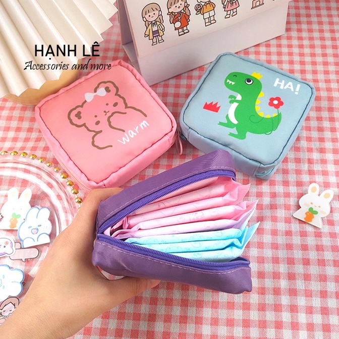 (CHE TÊN) Túi đựng Băng Vệ Sinh, mỹ phẩmphụ kiện xinh xắn chống thấm nước có quai đeo tiện lợi phong cách Hàn Q