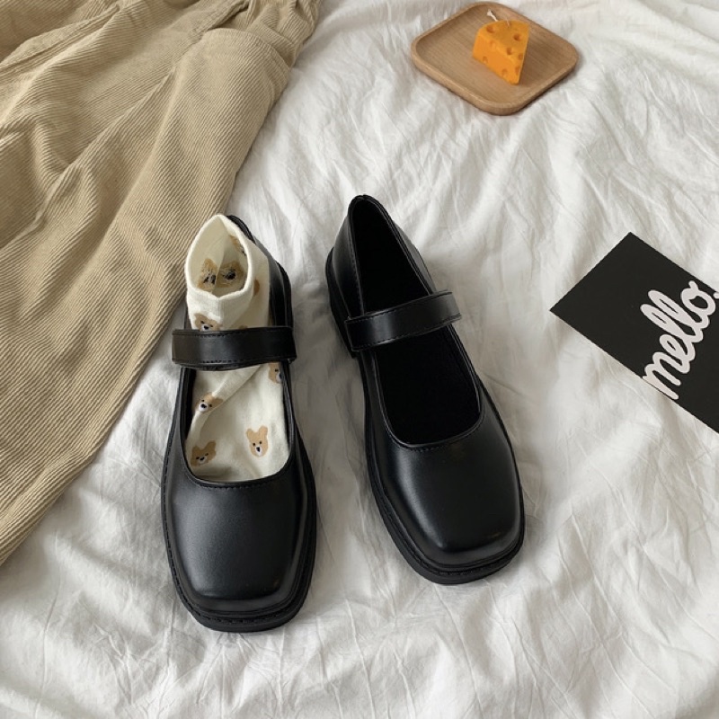 Giày búp bê có quai mũi vuông Mary Jane vintage học sinh Yannie Lolita