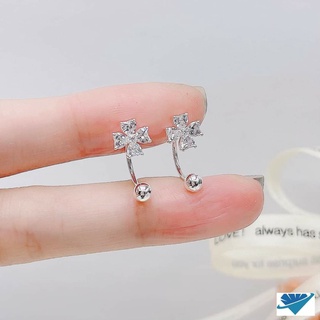 Khuyên tai cỏ 4 lá chốt bi cong xoắn vặn