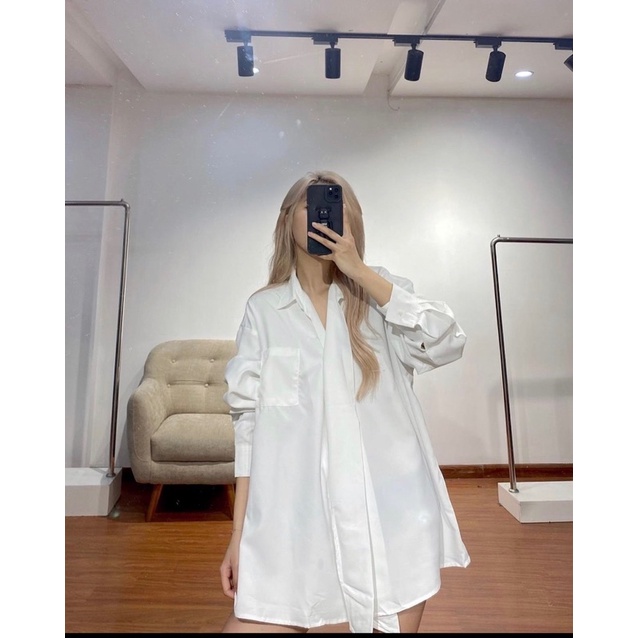 Áo sơ mi 1 túi oversize cách điệu
