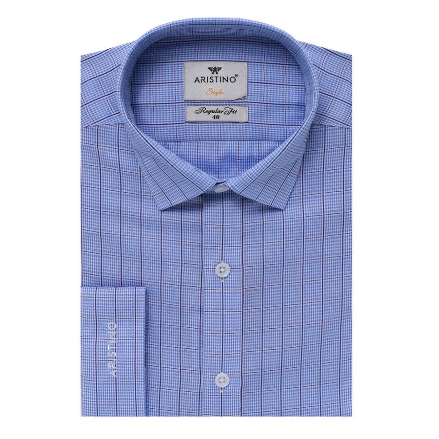 Áo sơ mi dài tay nam Aristino Caro xanh chéo - regular- tà lượn ALS00208