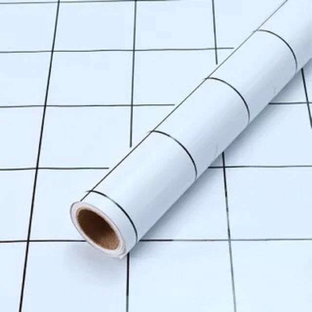 5M decal kẻ ô trắng loại bóng chống nước  keo sẵn khổ 60 cm