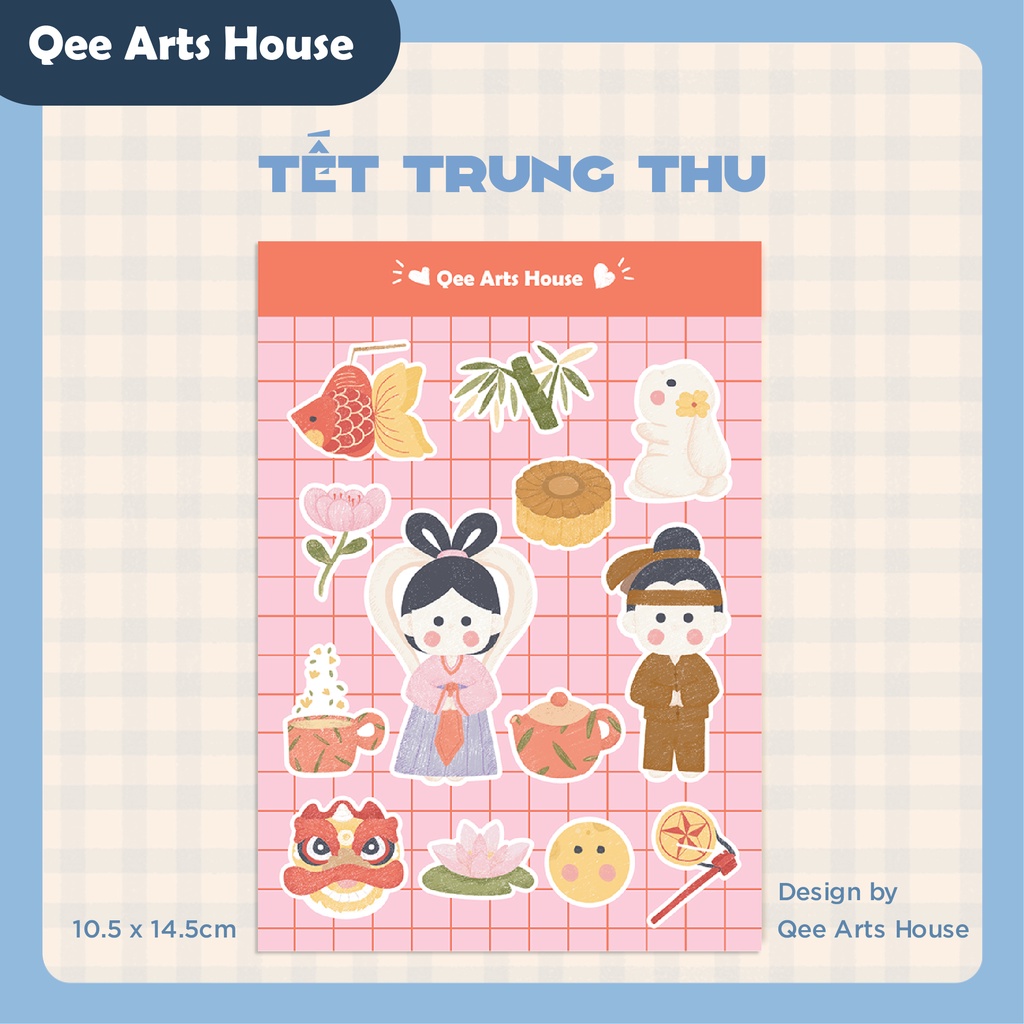 Tấm sticker TRUNG THU dễ thương, hình dán đáng yêu, nhãn dán cute trang trí sổ tay | Hàng độc quyền Qee Art House |