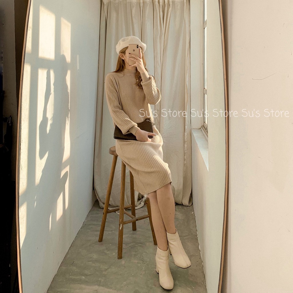 Váy len gân suông cổ tròn dáng dài tay bo V439 SUSTORE | BigBuy360 - bigbuy360.vn