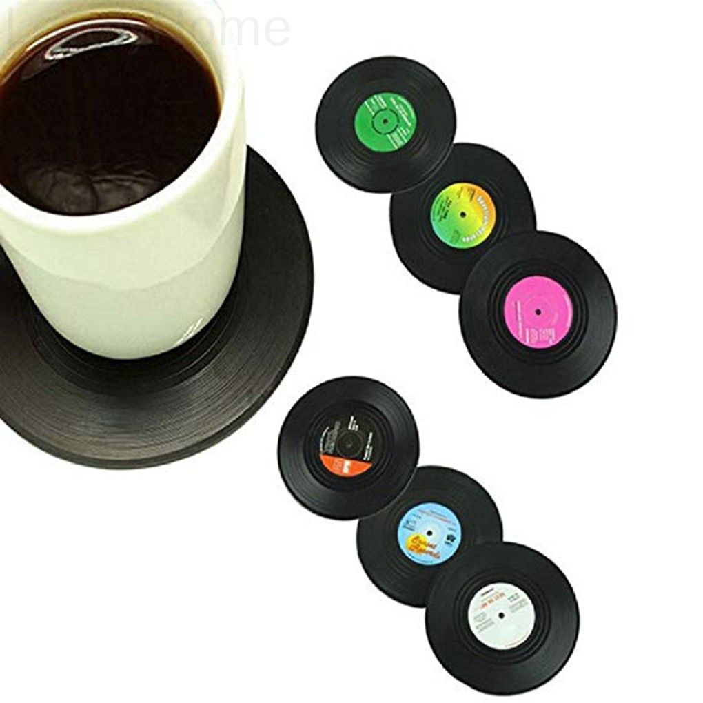6 miếng lót ly phong cách đĩa than xinh xắn